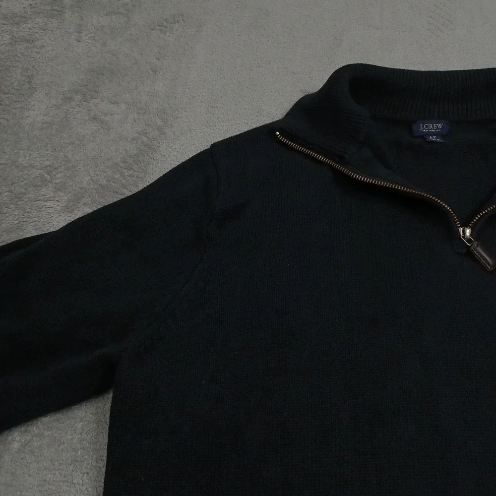 J‎ Crew Sweater Mens Large Tall Black Knit 1/4 Zip Pullover Casual Preppy